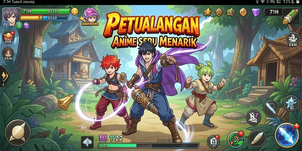 Tampilan gameplay 71H yang menampilkan pertarungan karakter Anime.