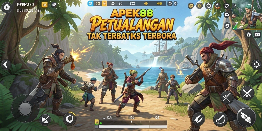 Screenshot APEK88 menampilkan pemain menjelajahi dunia terbuka yang luas.