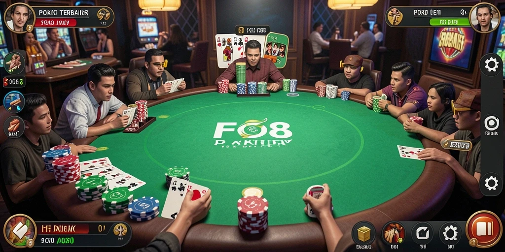 Tampilan menarik dari gameplay poker yang mendebarkan.