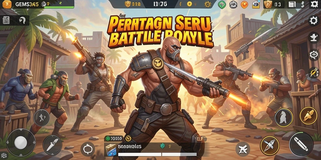 Tampilan aksi seru dalam gameplay Battle Royale GEMS365.