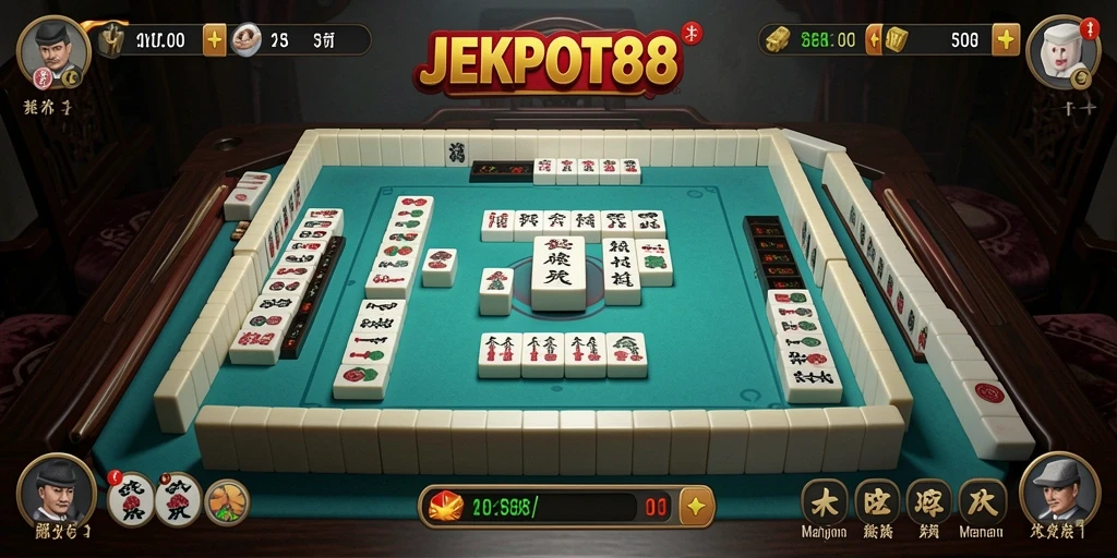 Menampilkan tampilan menarik dari gameplay Mahjong di JEKPOT88.