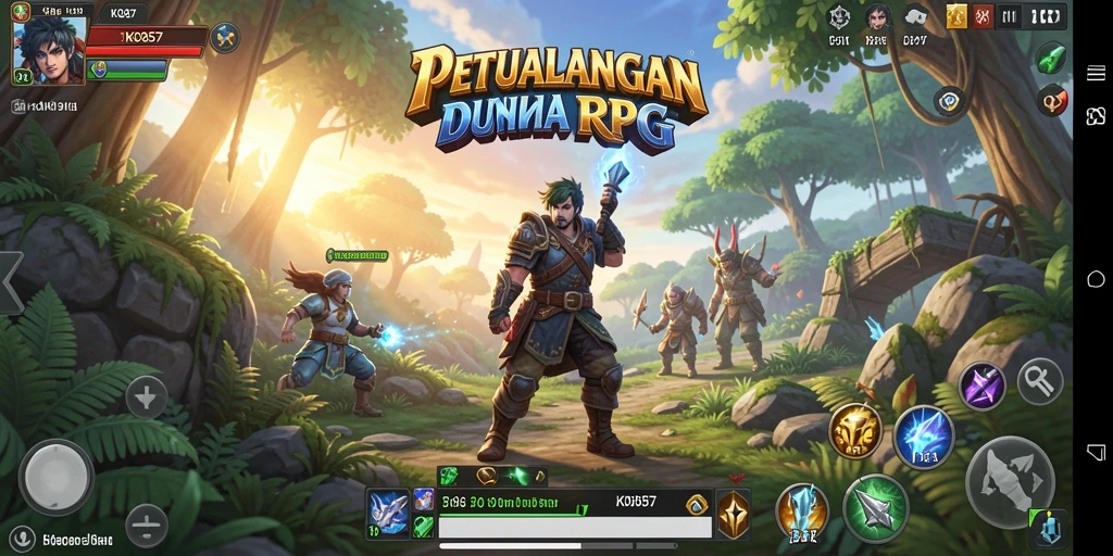 Screenshot gameplay KO857 yang menampilkan aksi pertarungan epik dan eksplorasi dunia RPG.