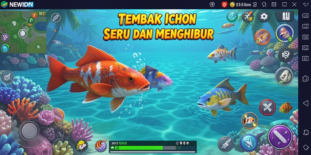 Tampilan gameplay seru dari NEWIDN saat menembak ikan.