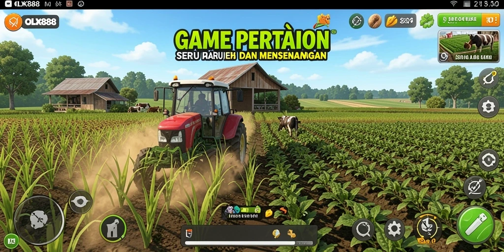 Screenshot gameplay OLX888 yang menunjukkan aktivitas bertani yang seru.