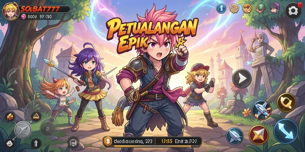 Tangkapan layar utama SOBAT777 menampilkan aksi seru karakter Anime.