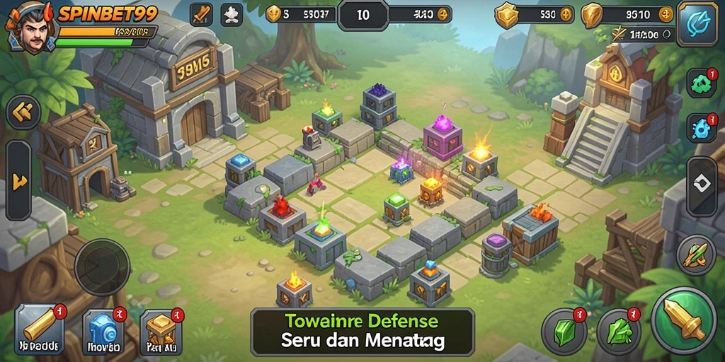 Tangkapan layar SPINBET99 menampilkan aksi menegangkan dalam pertempuran Tower Defense.