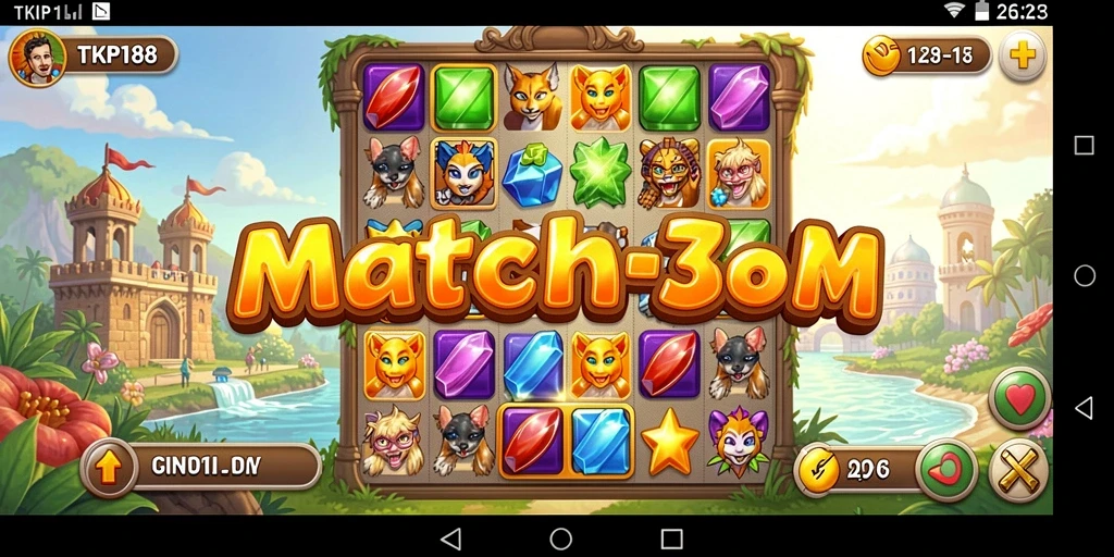 Tangkapan layar TKP188 menampilkan gameplay Match-3 yang menarik.